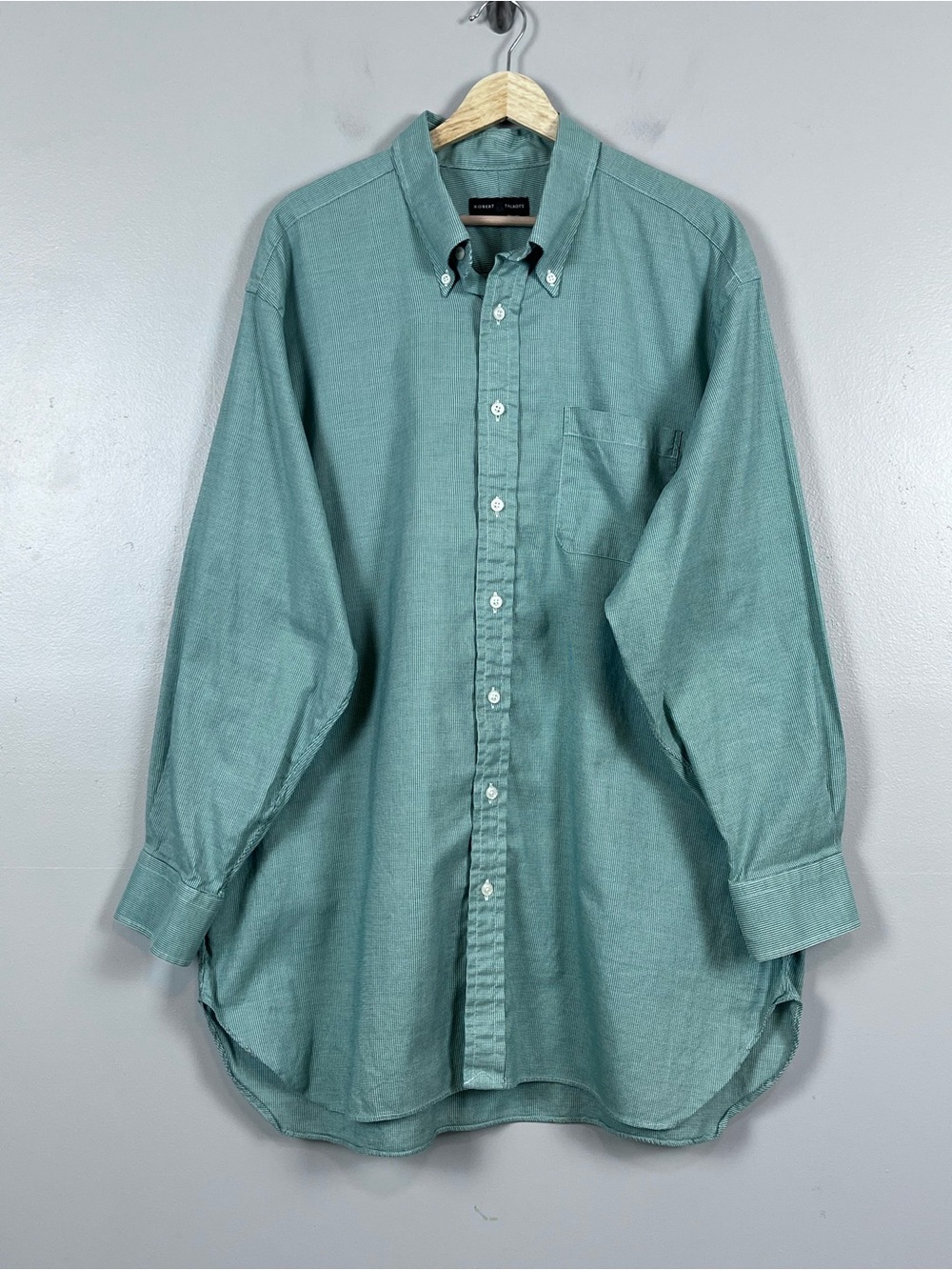 Robet Talbott Men's 100% Cotton Green Checked Dress Shirt Size 18-3/4; Formal
